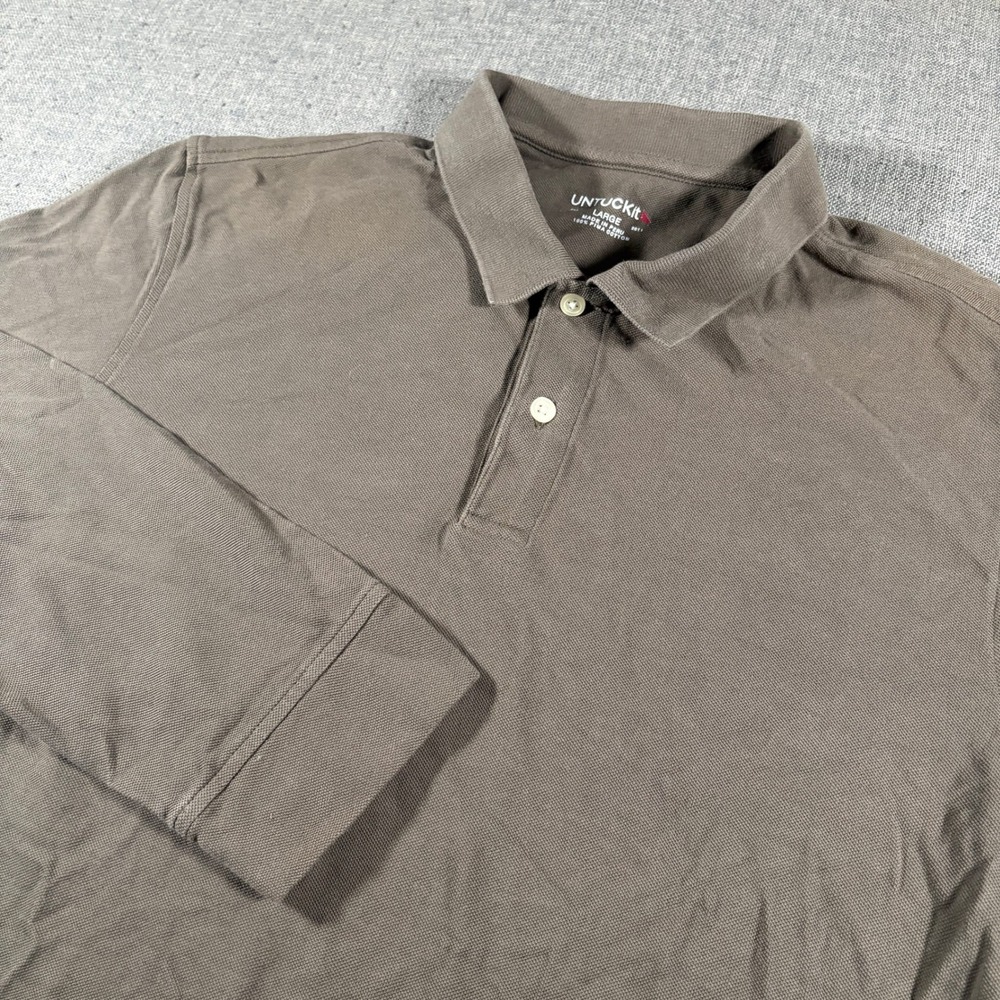UNTUCKit‎ Avignon Polo Shirt Mens Large Dark Grey Long Sleeve Pima Cotton 31718